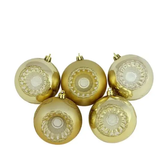 5ct. 3.5" Gold Shiny & Matte Retro Reflector Shatterproof Christmas Ball Ornaments {3}