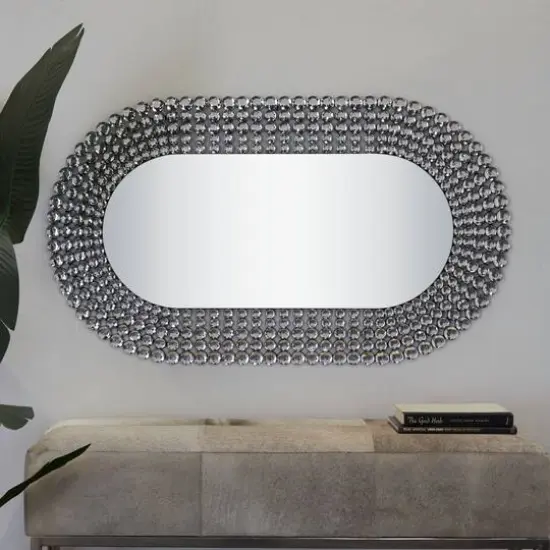 Silver Glass Radial Crystal Frame Wall Mirror 28" x 1" x 48" {8}