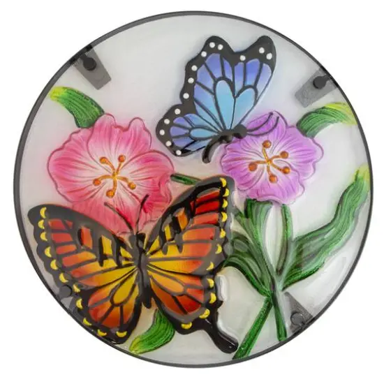 19" Floral & Butterfly Glass Patio Side Table {4}