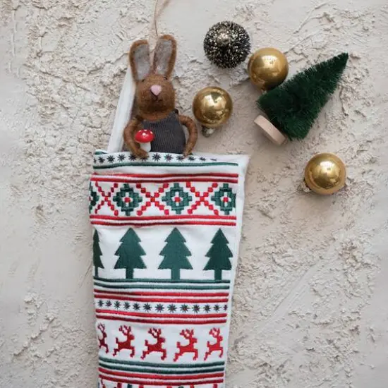 Hello Honey&reg; 16.5" Cotton Velvet Embroidered Stocking with Holiday Pattern {3}