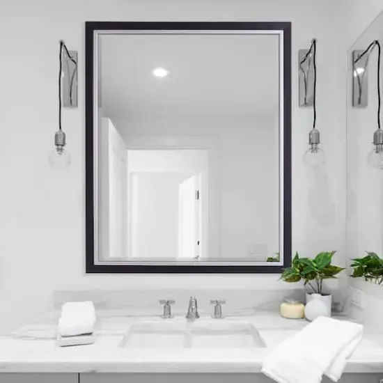 Head West Metal Framed Beveled Edge Rectangular Vanity Wall Mirror Brushed Black and Chrome {4}