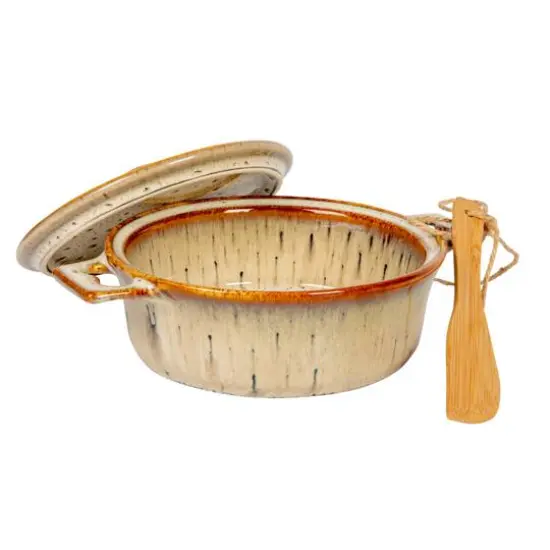 Hello Honey&reg; 9.1" Reactive Glaze Design Stoneware Brie Baker with Bamboo Canap&eacute; Spreader Knife {9}