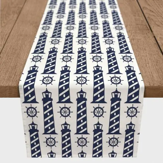 Light Houses Indoor/Outdoor Table Runner Navy on White {4}