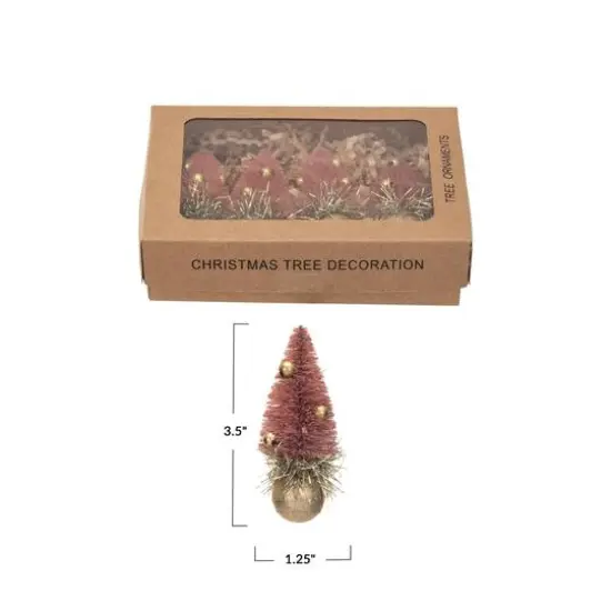 Hello Honey&reg; 3.5" Pink Sisal Bottle Brush Tree with Glass Ball Base Ornaments, 4ct. {4}