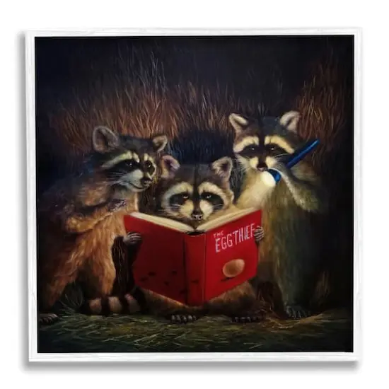 Stupell Industries Fun Raccoon Trio Reading Book Framed Giclee Art White {1}