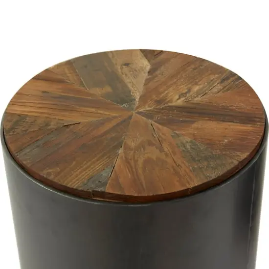 Black Metal Accent Table with Brown Wood Top Set of 2 21", 19" {4}