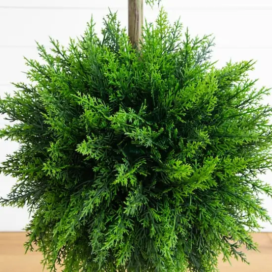 3.5ft. UV Resistant Cedar Double Ball Topiary Tree in White Decorative Planter {4}