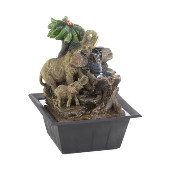 10" Elephant Family LED Tabletop Fountain {3}