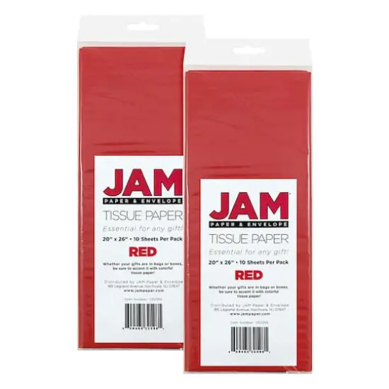 JAM Paper 20" x 26" Tissue Paper, 2 Packs of 10 Sheets Red {1}