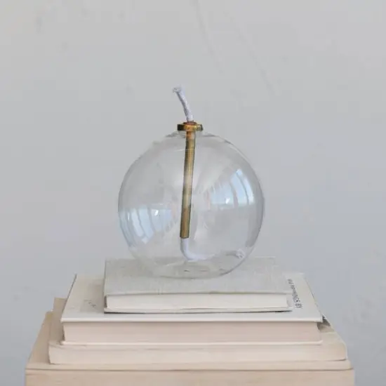 Hello Honey&reg; 6" Clear Mid-Century Glass Oil Sphere Lamp with Brass Fitting {4}