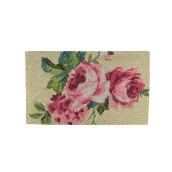 Pink & Green Spring Floral Doormat {1}