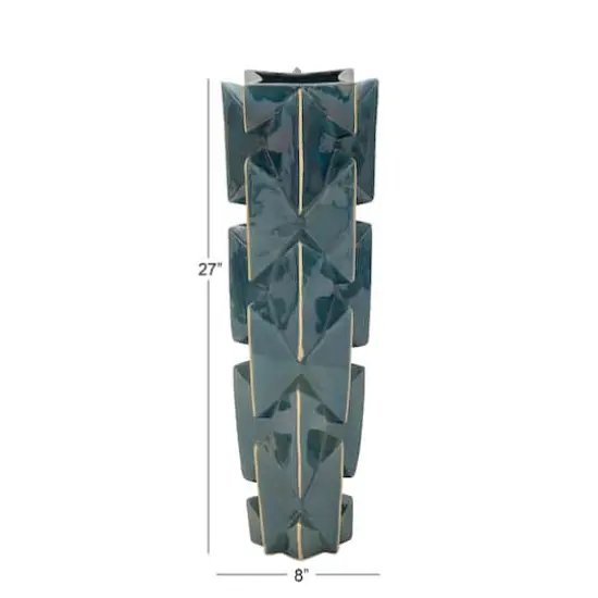 27" Blue Stoneware Modern Vase {5}