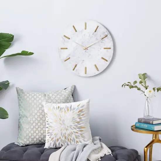 CosmoLiving by Cosmopolitan 20" White Marble Contemporary Wall Clock {8}