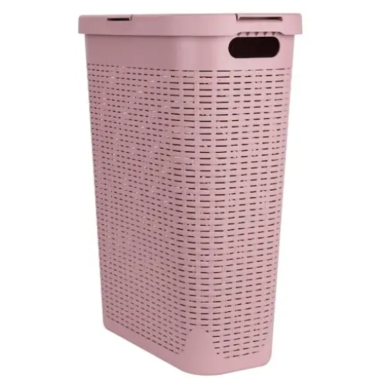 Mind Reader 23.5'' Slim Laundry Hamper with Cutout Handles Pink {1}