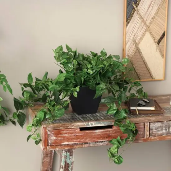 16" Green Pothos Artificial Plant with Black Plastic Pot {3}