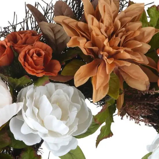 22" Orange & Cream Dahlia & Rose Wreath by Ashland&reg; {3}