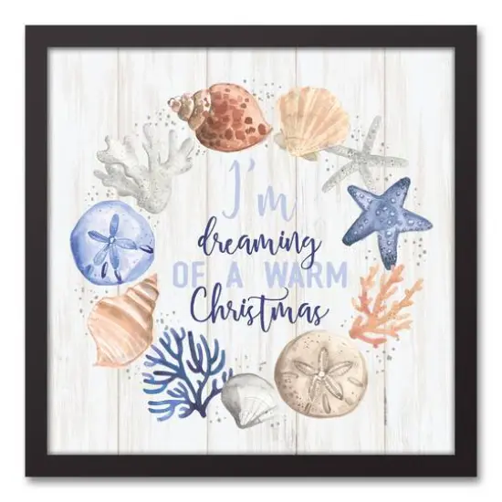 18" Dreaming of a Warm Christmas Black Framed Wall Canvas {1}