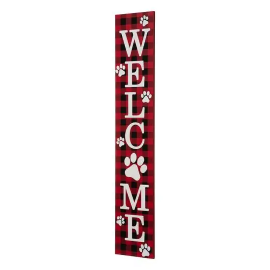 Glitzhome&reg; 42" Plaid Pet "WELCOME" Wooden Porch Sign {5}