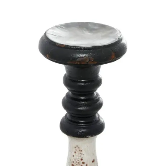 16" Black & White Wood Farmhouse Candlestick Holder Set {7}
