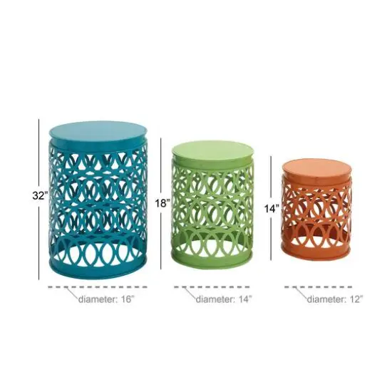 Aqua, Green & Orange Metal Coastal Accent Table Set {8}