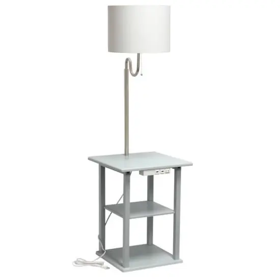 Simple Designs 57" 2 Tier Floor Lamp with USB & Outlet Gray {11}