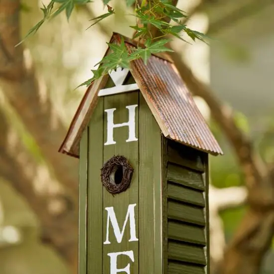 Glitzhome&reg; 14.75" Distressed Wood HOME Birdhouse {5}