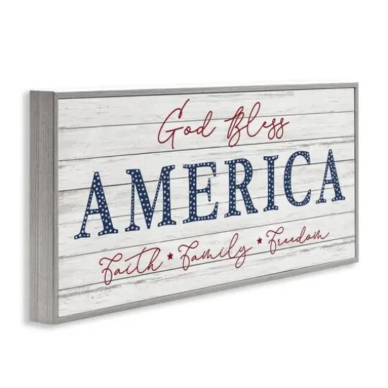 Stupell Industries God Bless America Faith Family Freedom Hanging Sign Framed Giclee Art Gray {4}
