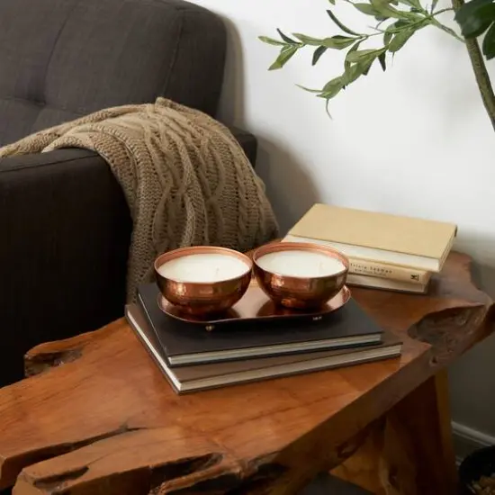 White Wax Tropical Breeze Scented Candle with Copper Hammered Container and Oval Holding Tray {8}