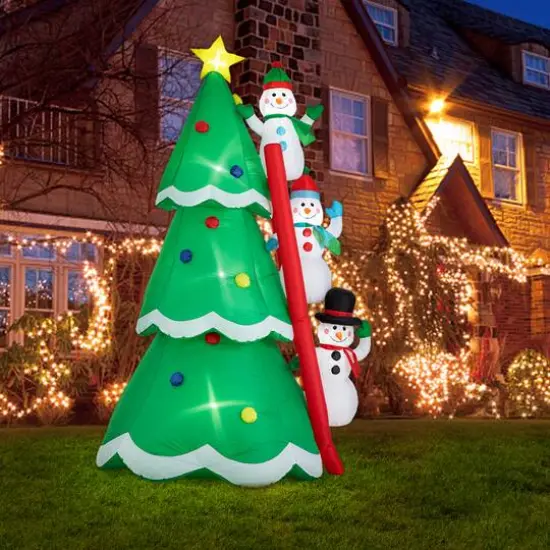 Glitzhome&reg; 8ft. Lighted Inflatable Xmas Snowman Climbing Up Tree D&eacute;cor {3}