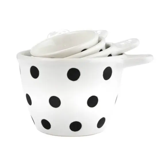 Hello Honey&reg; Black & White Polka Dot Ceramic Measuring Cup Set {6}