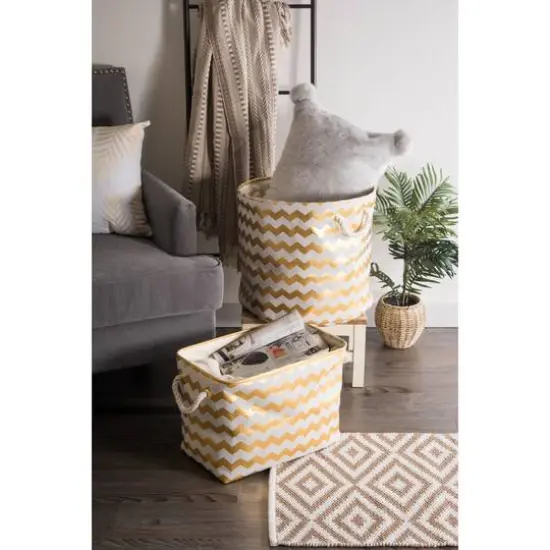 DII&reg; 15" Round Chevron Fabric Bin Gold {7}