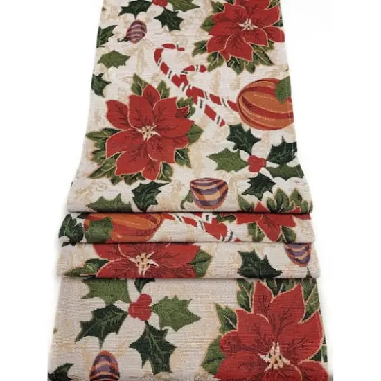 Wizardi 13.75" x 67" Festive Poinsettias Christmas Table Runner {5}