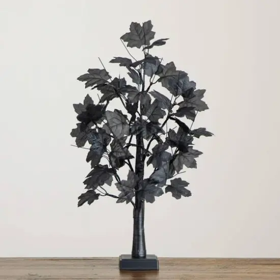 2ft. Pre-Lit Artificial Halloween Black Maple Tree with 24 Orange & Purple LED Lights {6}