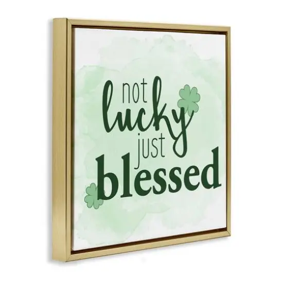 Stupell Industries Just Blessed Green Shamrocks Floater Framed Art Gold {4}
