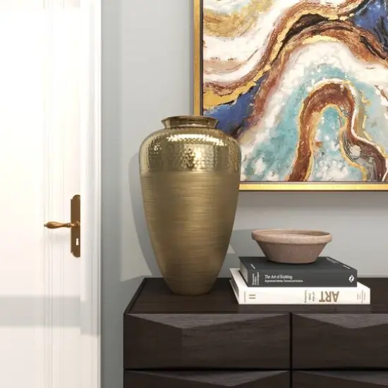 20" Gold Aluminum Brushed Vase with Hammered Top {11}