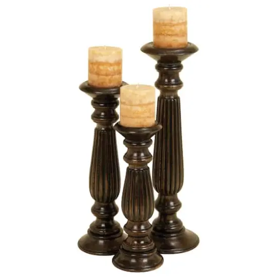 Dark Brown Mango Wood Traditional Candle Holder Set, 3ct. {1}