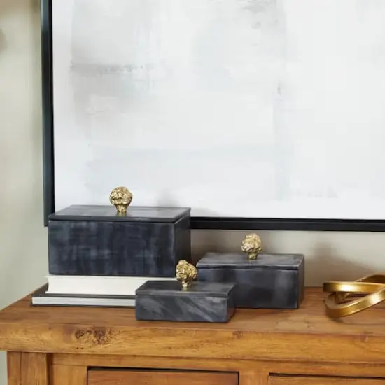 Black Marble Box with Gold Finial Set  {7}