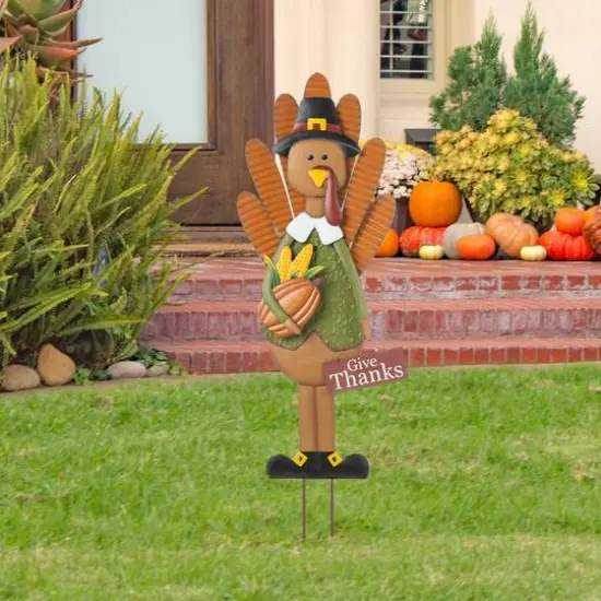 Glitzhome&reg; 36" Thanksgiving Metal Turkey Standing Or Hanging Yard Stake {4}