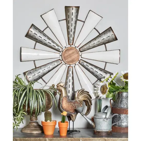 White Farmhouse Decorative Windmill Wall Accent {5}