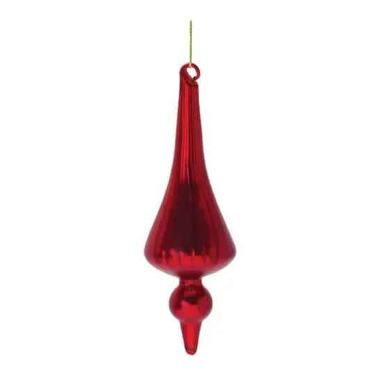 6" Red Ribbed Glass Finial Ornament Set {6}