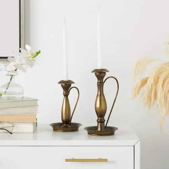 Bronze Metal Antique Style Candle Holder with Candle Plates & Handles Set {1}