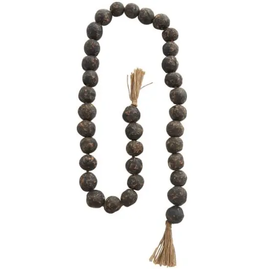 5ft. Paper Mache Round Distressed Beaded Garland with Tassel Black {9}