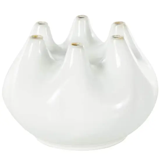 10" Wide White Multi Opening Ceramic Vase {1}