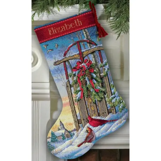 Dimensions&reg; Gold Collection 16" Christmas Sled Stocking Counted Cross Stitch Kit {1}