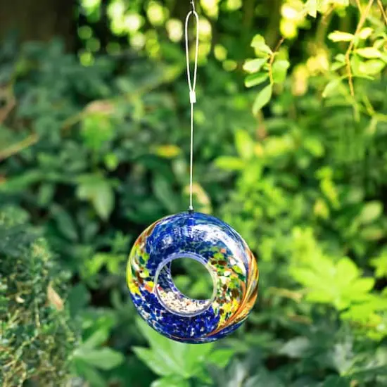 Glitzhome&reg; 7.75" Multicolor Glass Round Hanging Bird Feeder {7}