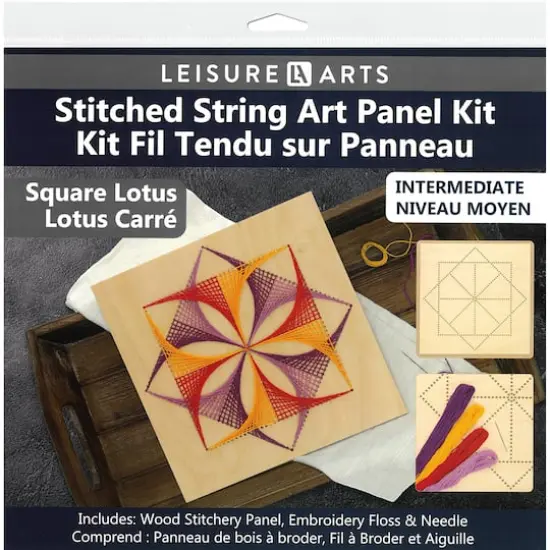 Leisure Arts&reg; Intermediate Square Lotus Wood Stitched String Art Panel Kit {1}