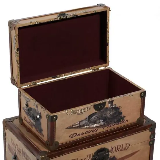 Set of 3" Brown Wood Vintage Trunk, 17", 15", 12" {8}