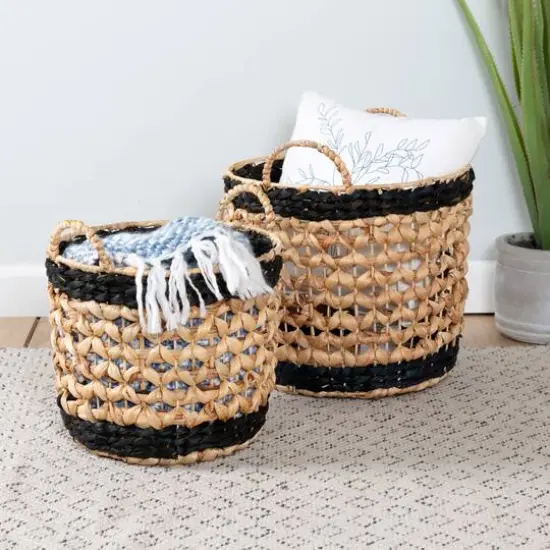 Honey Can Do Black & Brown Round Woven Decorative Nesting Basket Set {7}