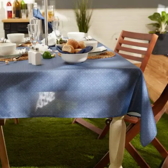 French Blue Tonal Lattice Print Outdoor Tablecloth With Zipper 60" x 84" {6}