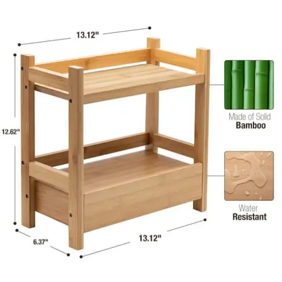 Sorbus 12.5" Bamboo Shelf with Drawer for Multi-Purpose Storage {4}